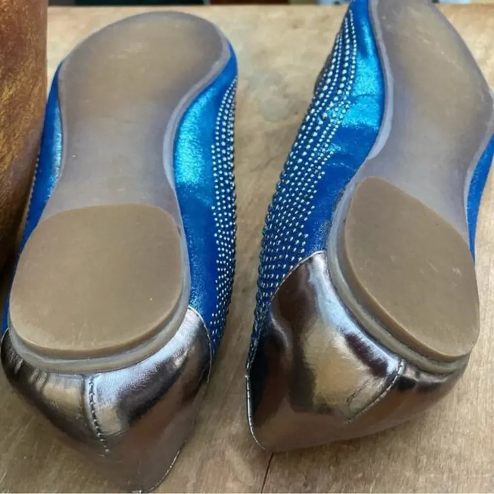 Rebels studded‎ loafer ballet flats metallic blue silver Glitzbot leather size 8
